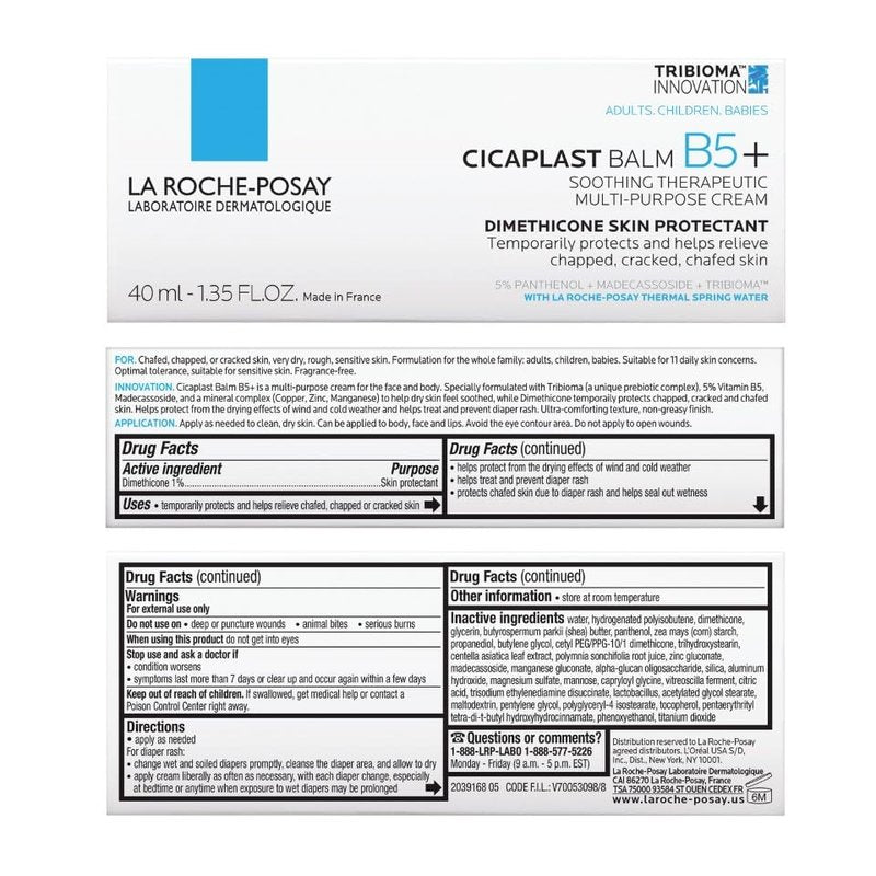La Roche-Posay Cicaplast Balm B5 Skin Barrier Repair Cream with Centella Asiatica, Shea Butter & Panthenol | Multi-Purpose Healing Ointment for Dry, Irritated Skin | Face, Body & Hand Balm, Baby Safe