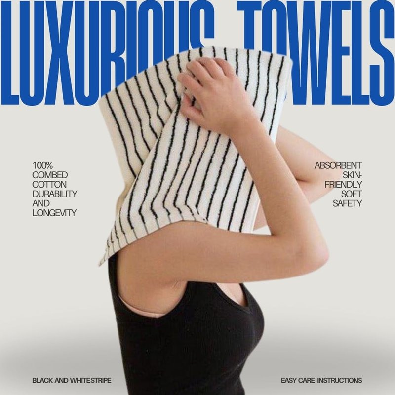 WENSHUO Black&White Striped Pure Cotton Hand Towel,100% Combed Cotton,Luxury Shower Towel,Super Absorbent(Pack of 1) (29.53" L × 13.39" W)