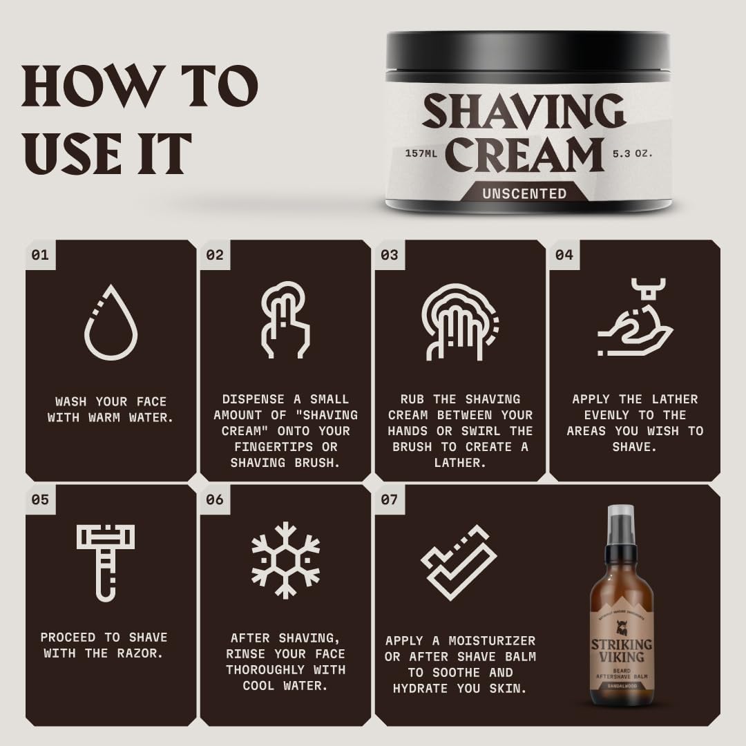 Striking Viking Men's Shaving Cream - 5.3 Oz, Pack of 1, Unscented - Irritation-Free Sensitive Skin - Compact Travel Shave Cream - Smooth Lather