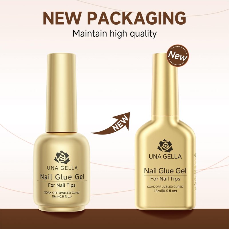UNA GELLA 6 in 1 Gel Nail Glue for Clear Acrylic Nails Tips, 2Pcs 15ml Super Strong Brush U V Nail Glue Long Lasting Lamp Curing Required for Fake Nails Tips