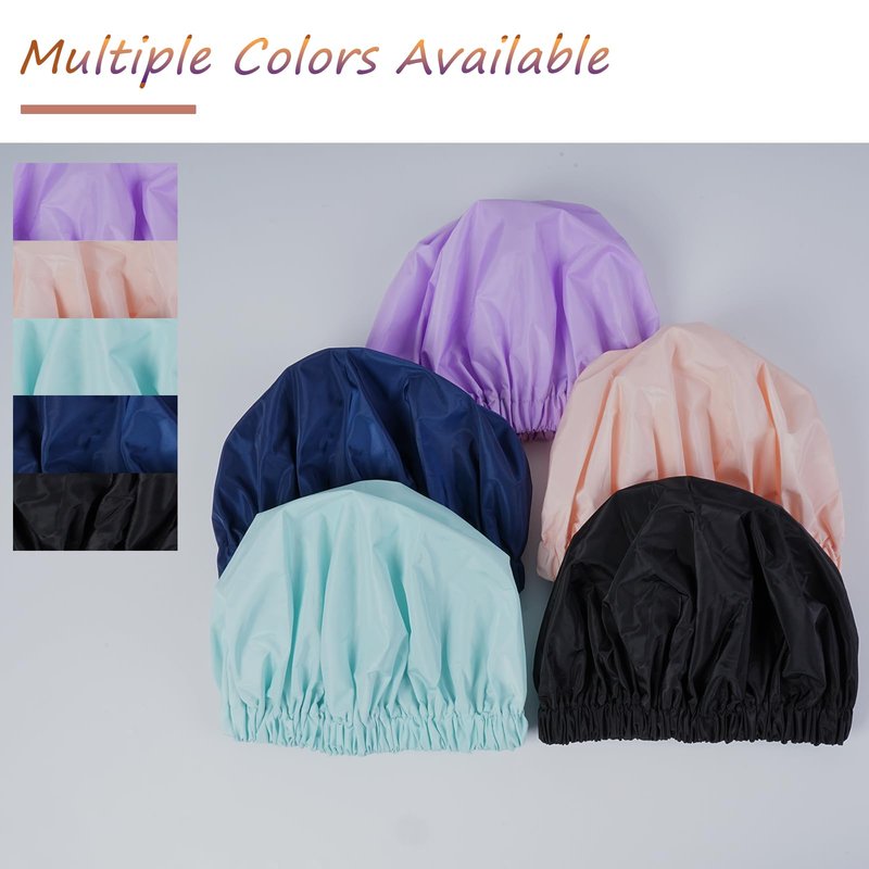 TUVATU Reusable Shower Cap for Women – Large Waterproof Satin Shower Bonnet for Long, Curly & Braided Hair, Washable Bath Hair Cover, Aqua