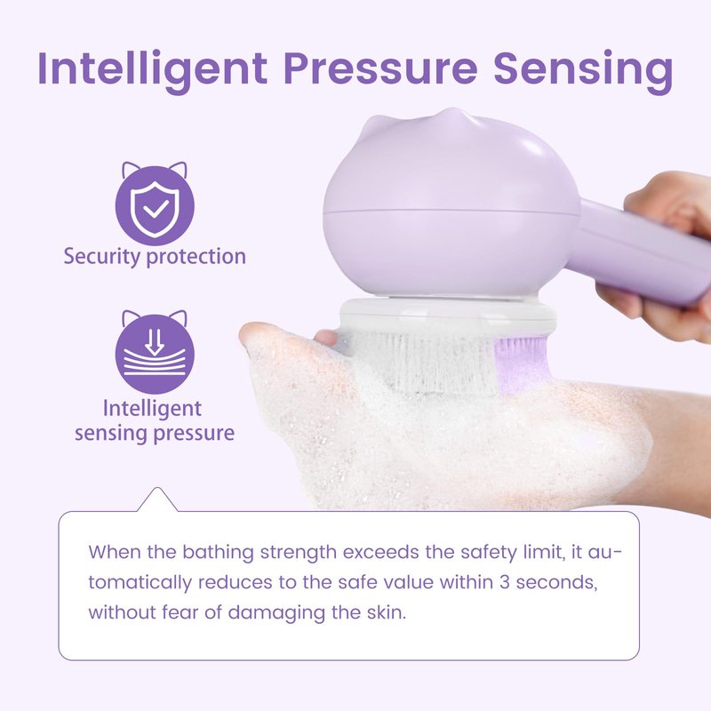 Oh,XIYU. Electric Back Scrubber for Shower Body Brush, Waterproof Shower Body Scrubber for Cleansing, Massaging, Rechargeable Bath Brush for Kids & Adults with 2 Heads & 3 Speed Modes, Taro Purple XY0