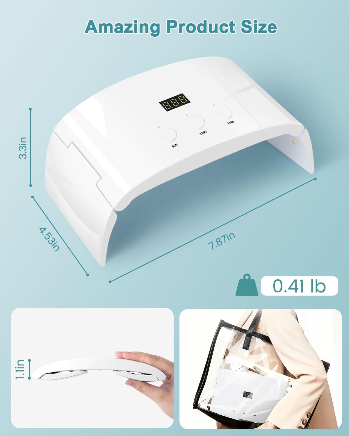 Skiennix UV LED Nail Lamp - Spacious Foldable Curing Light Dryer for Gel Nails | White