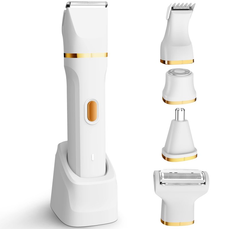 KINGTEE 5-in-1 Electric Bikini Trimmer for Women β IPX7 Waterproof Shaver, Cordless Body & Facial Razors for Women, Ceramic Blades, USB-C Rechargeable, Painless Hair Removal Kit (White)