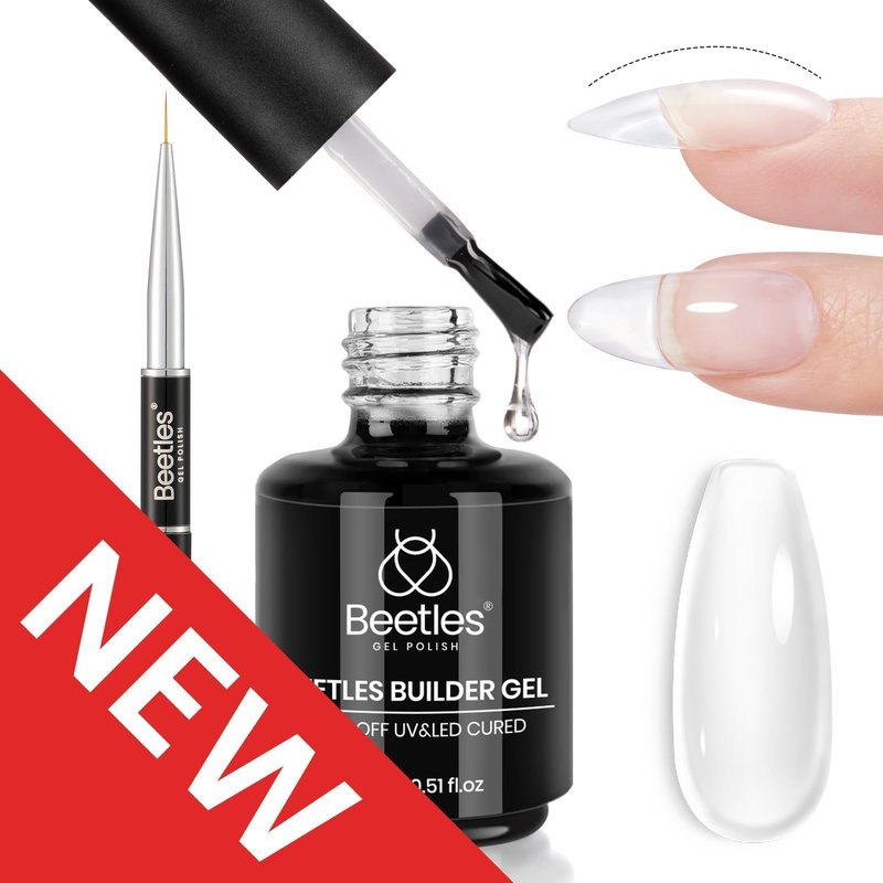 Beetles Builder Gel Clear-Dew Glow 8-in-1 Nail Thickening Strengthening Building Instant Apex with Liner Nail Brush for Beginner DIY Salon at Home,Clear Builder Nail Gel Kit,UV & LED Lamp Cured Needed