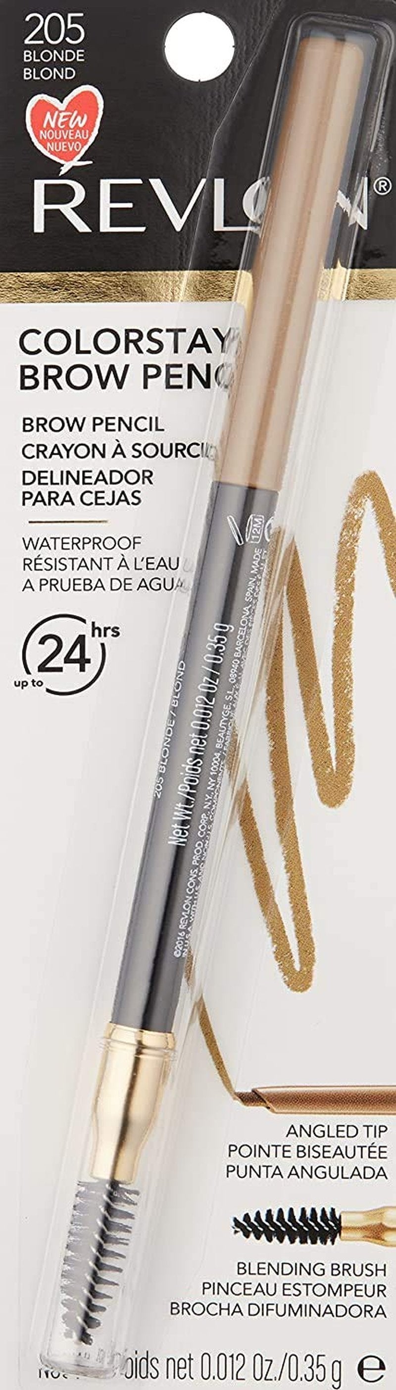 Revlon ColorStay Eyebrow Pencil with Spoolie Brush, Waterproof, Hair-Like Strokes for Natural Looking Brows, 205 Blonde, 0.021 oz
