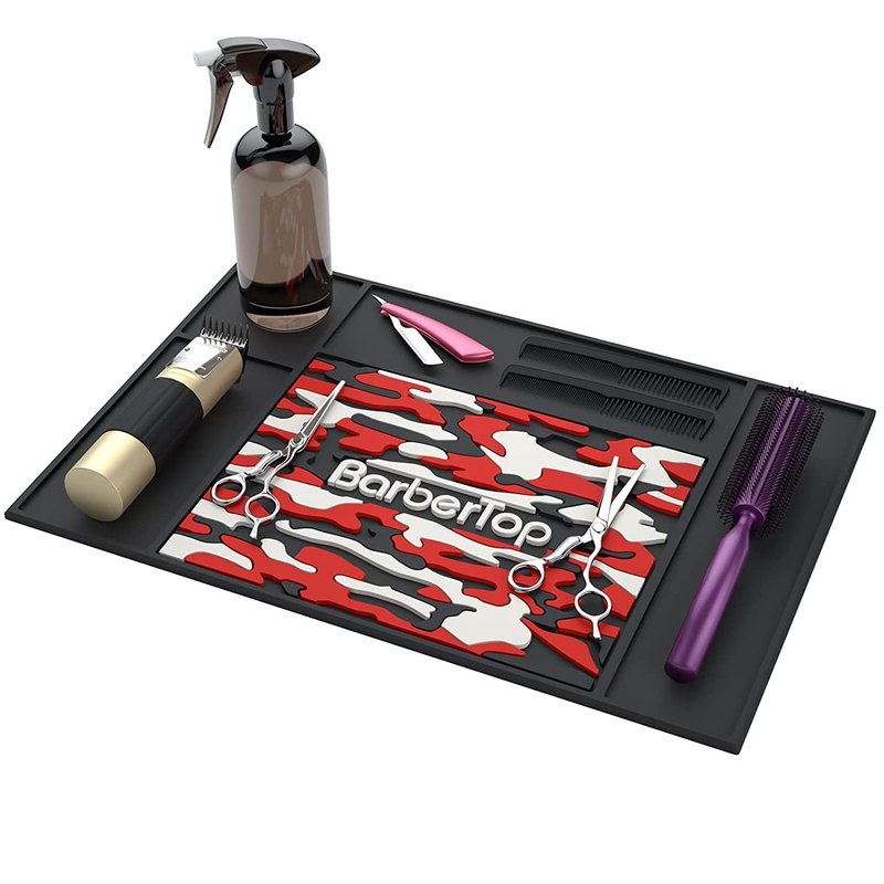Barbershop Organizer Mats, 13 x 18.9 Barber Anti-Slip Mat Salon Haircutting Shaving Tools Resistant Table Pad Station, Clippers Matt for Beauty Salon Home