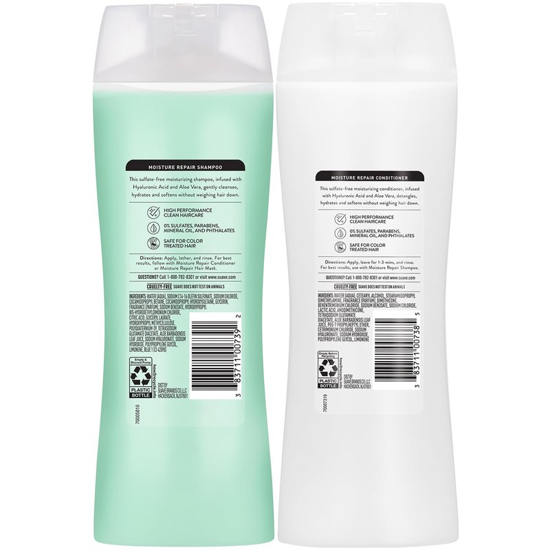 Suave Moisture Repair Sulfate-Free Shampoo & Conditioner Set – Lightweight, Hydrating Hair Treatment for Dry, Damaged Hair, 12.6 Oz Ea