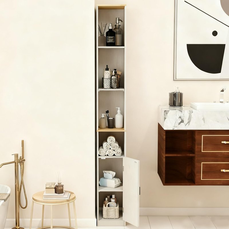 WSLUKVII Slim Storage Cabinet for Small Space, 72" Tall Narrow Bathroom Cabinet with 6 Adjustable Shelves & Anti-Tip Design, Freestanding Organizer for Bathroom, Kitchen, Hallway, White