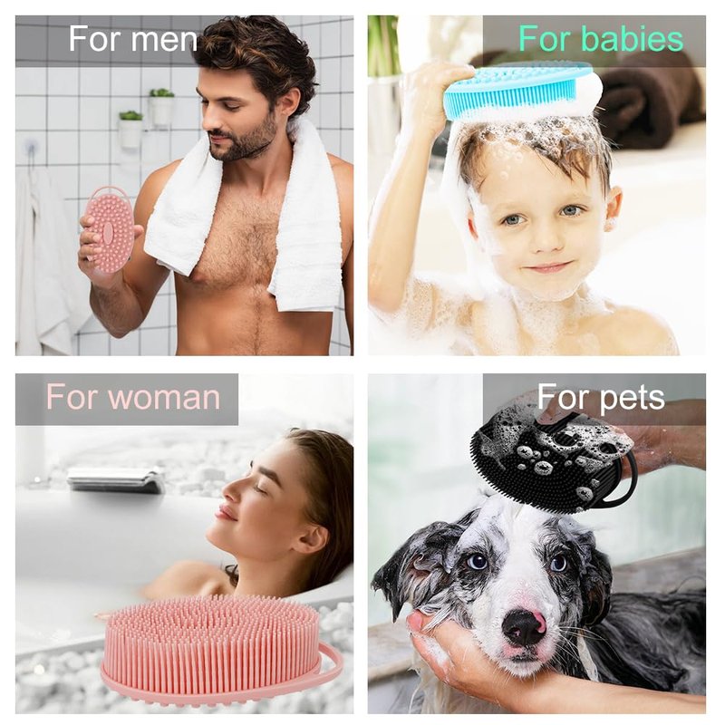 3 Pack Silicone Body Scrubber, Silicone Loofah Soft Exfoliating Body Scrubber, Silicones Body Brush Bath Shower Scrubber for Body, 2 in 1 Bath and Shampoo Wash Brush for Skin Exfoliation Men Women