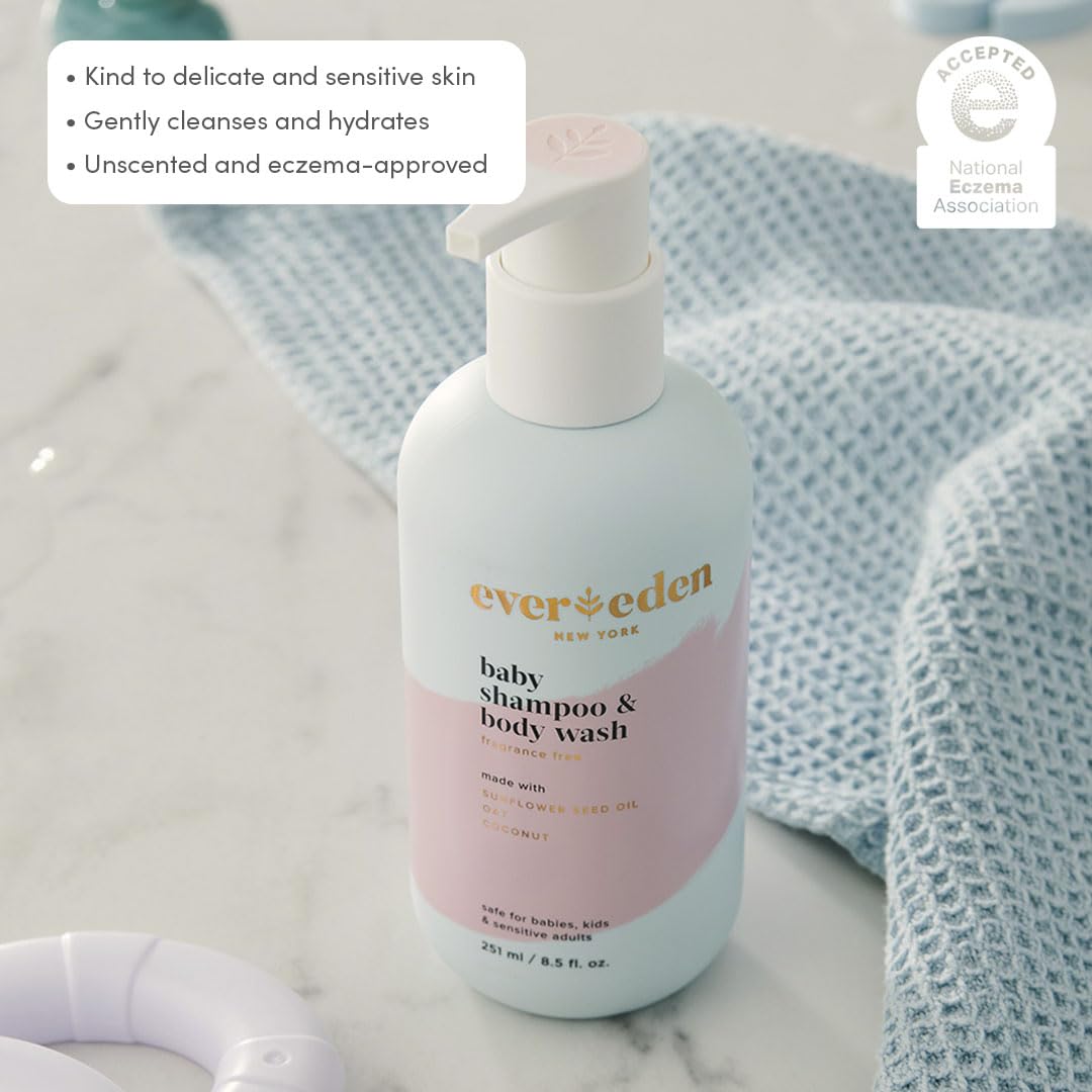 Evereden Baby Shampoo & Body Wash 2-in-1, 8.5 fl oz | Gentle, Non-Toxic, Fragrance-Free, Hydrating Formula for Sensitive Skin
