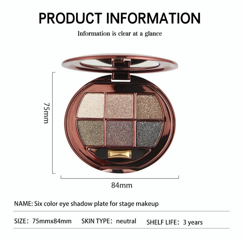 Shimmer Glitter Metallic Mini Eyeshadow Palette – 6-Color Neutral Cool-Tone Eye Shadow Kit, High Pigment Nude Smokey Eyeshadow, Long-Lasting Blendable Sparkle Eye Makeup Palette for Daily & Glam Looks