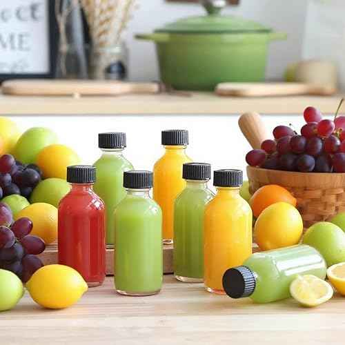 Glass Bottles with Lids and Funnels, 12 Pack 2oz Mini Tavel Bottles-Leakproof Boston Round Glass Bottles for Diy Essential Oils, Perfumes, Cosmetics-Travel Essential