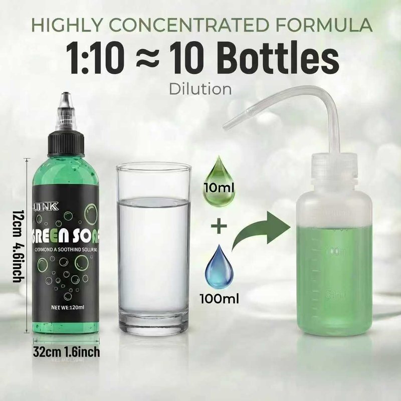 ZUFIO Green Soap for Tattoos - GreenTattoo Soap 4OZ with Foaming Bottle 120ml, Tattoo Supplies for Tattoos Piercings, Clean Skin Equipment
