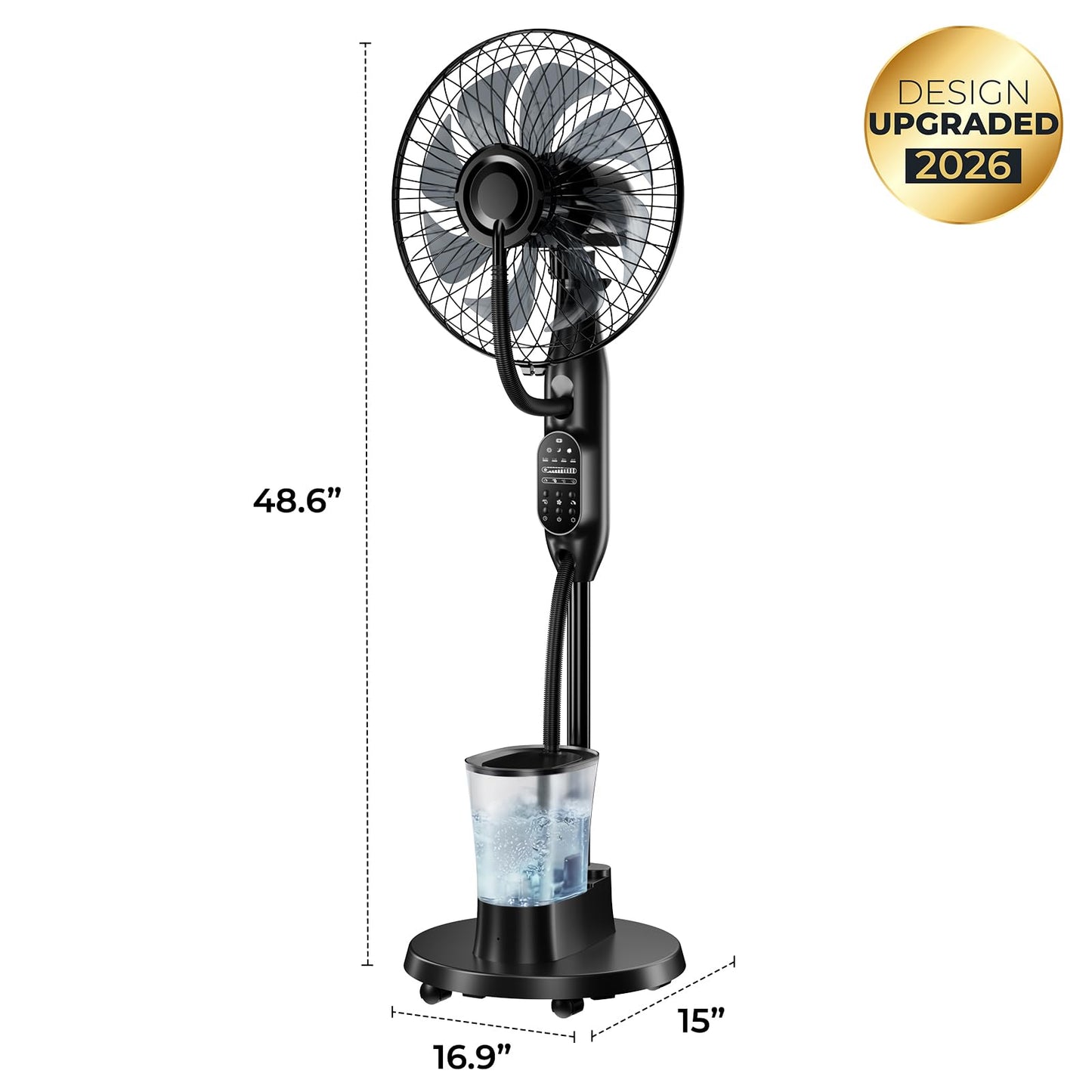 AetherMist Misting Fan, 16'' Standing Fan with Humidifier, Oscillating Fan with 9 Speeds 7H Timer, Fan for Bedroom, Pedestal Fan Indoor Only - 2026 Upgraded