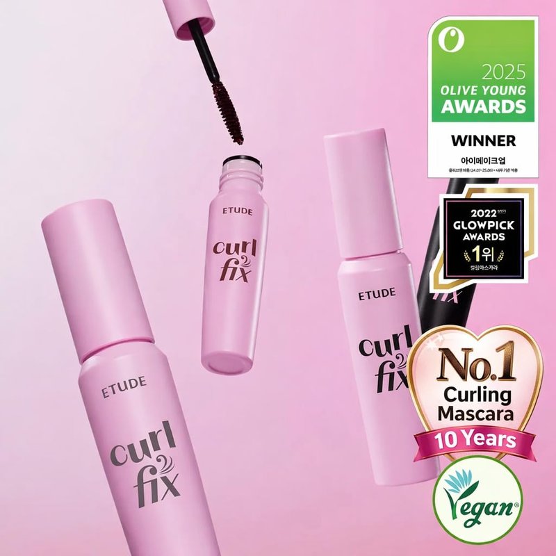 ETUDE Curl Fix Mascara, Lash Mascara, Strong Curl Up, Long-Lasting, Waterproof, Light-Weight, Korean Makeup, Beauty, Vegan Certified, Black (0.27 Fl Oz)