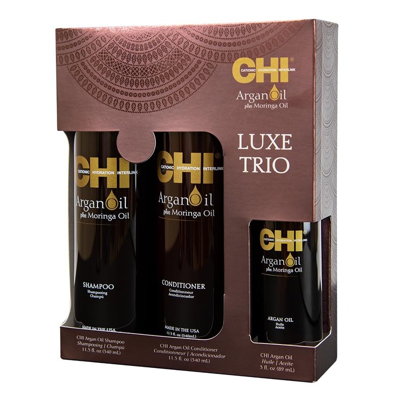 CHI Argan Oil Luxe Trio Kit - Shampoo, Conditioner & Moringa Oil | 11 fl. oz. Set of 3