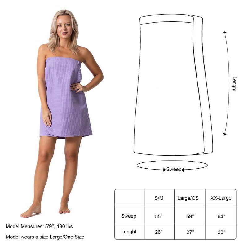 Turkish Linen Women’s Waffle Spa Body Wrap with Adjustable Closure (XX-Large, Lavender)