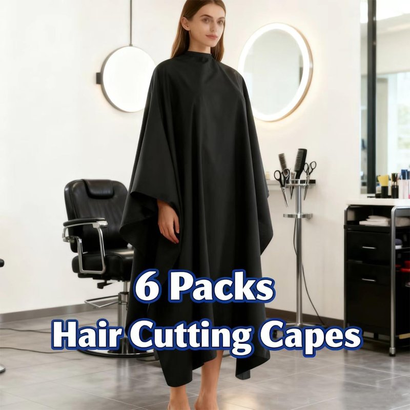 Waterproof Barber Cape - 6 Pack Hair Cutting Apron with Snap Closure | Anti-Static for Men, Women & Kids - Black