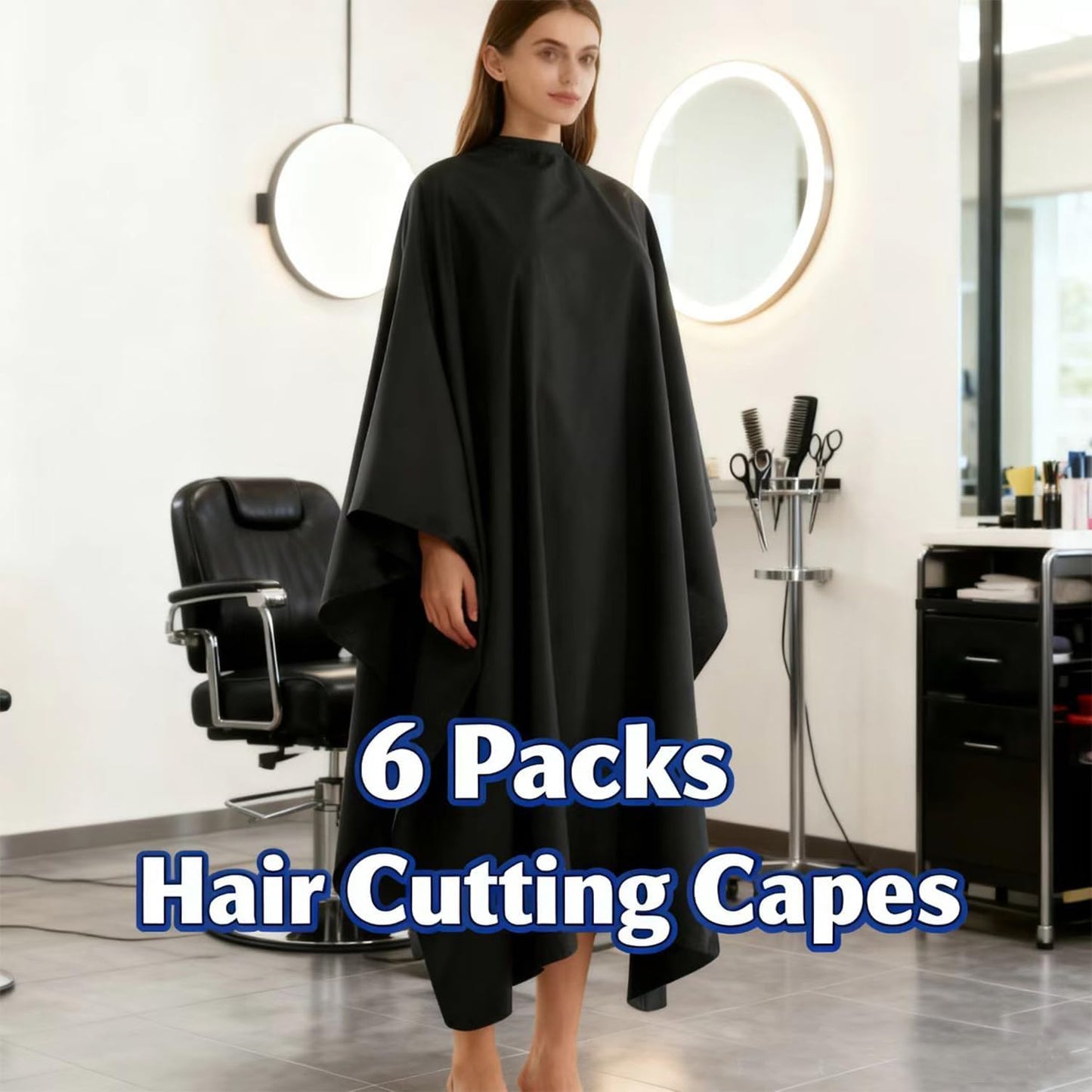 Waterproof Barber Cape - 6 Pack Hair Cutting Apron with Snap Closure | Anti-Static for Men, Women & Kids - Black