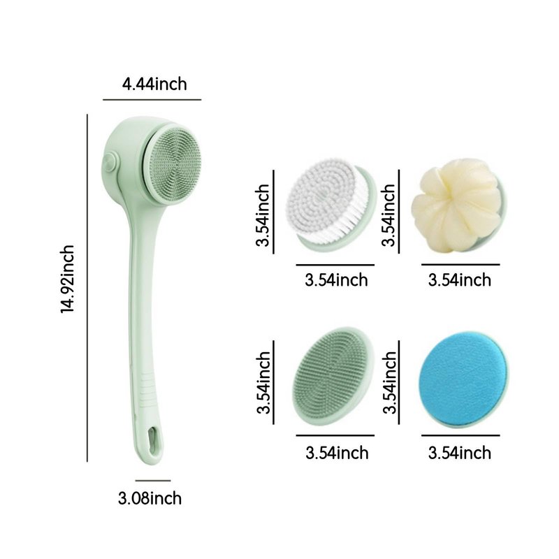 Rechargeable Electric Body & Back Scrubber Brush – Waterproof Spinning Bath Brush with Dual Long Handles & 5 Replaceable Heads for Deep Cleansing, Exfoliating & Massage