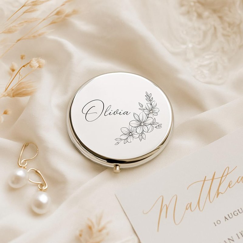 Personalized Compact Mirror for Women, Custom Laser Engraved Pocket Mirror, 1X/2X Magnifying Travel Makeup Mirror for Purse–Gift for Bridesmaid, Wedding, Birthday, Mom, Friend, Sister, Wife, Valentine