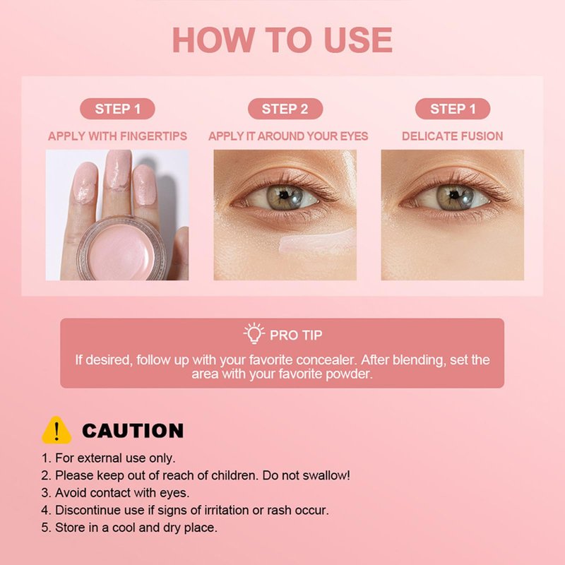 Pink Under Eye Brightener & Concealer, Tired Skin Color Correcting Brightener & Primer, Lightweight Undereye Brightening Cream, Under-eye Brightener & Primer Reduces Appearance Of Dark Circles