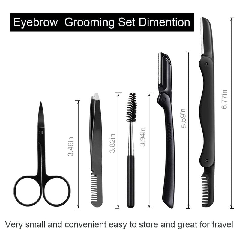 KAJUDA Eyebrow Grooming Kit - 5 in 1 Eyebrow Trimmer Set with Comb, Tweezers, Scissors & Brush