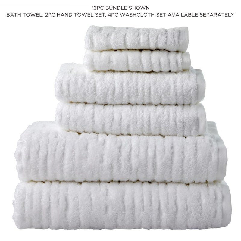 SKL Home CloudSoft 100% Cotton Luxury 6-Piece Towel Set, 600 GSM, Ultra Plush & Absorbent - 2 Bath Towels, 2 Hand Towels, 2 Washcloths, White