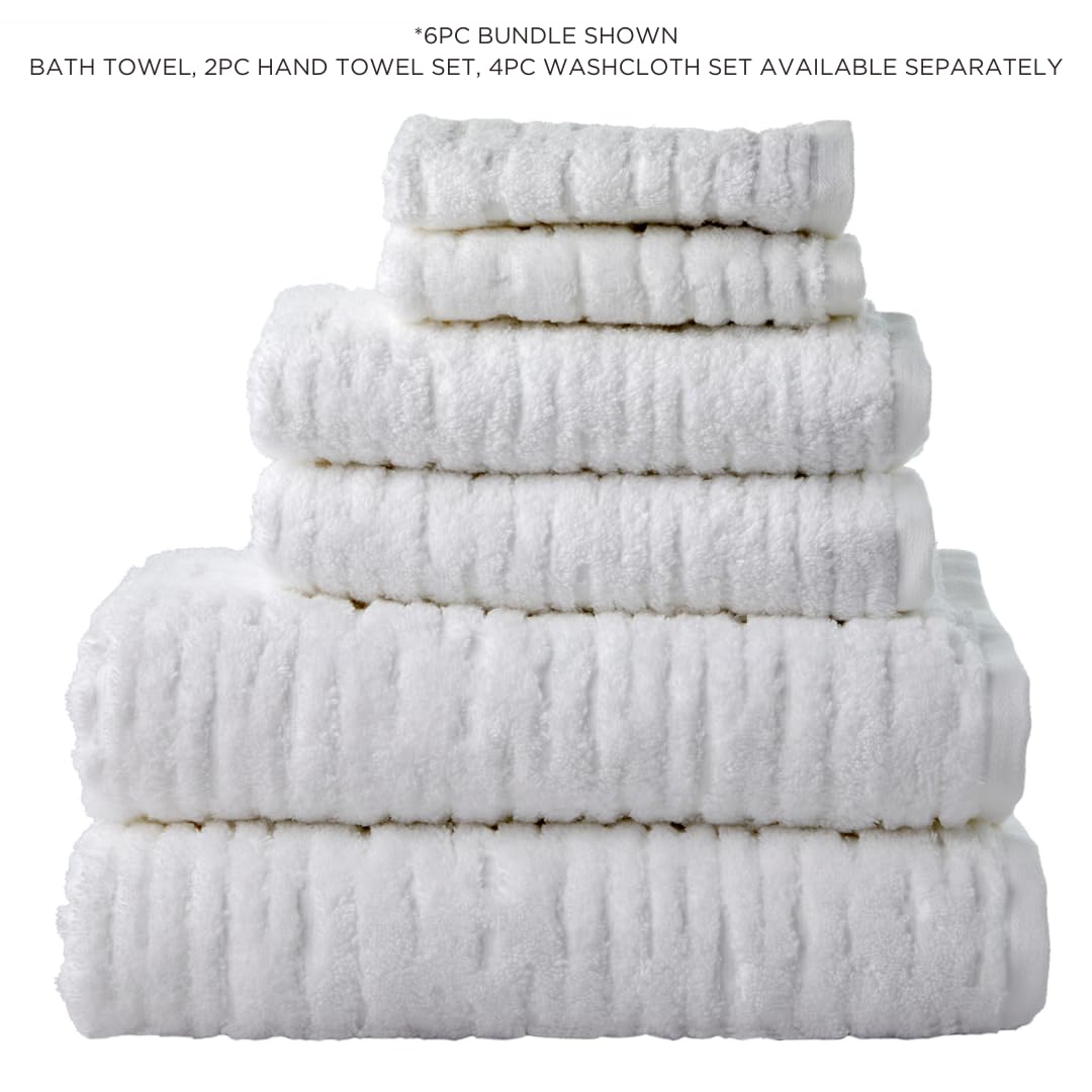 SKL Home CloudSoft 100% Cotton Luxury 6-Piece Towel Set, 600 GSM, Ultra Plush & Absorbent - 2 Bath Towels, 2 Hand Towels, 2 Washcloths, White