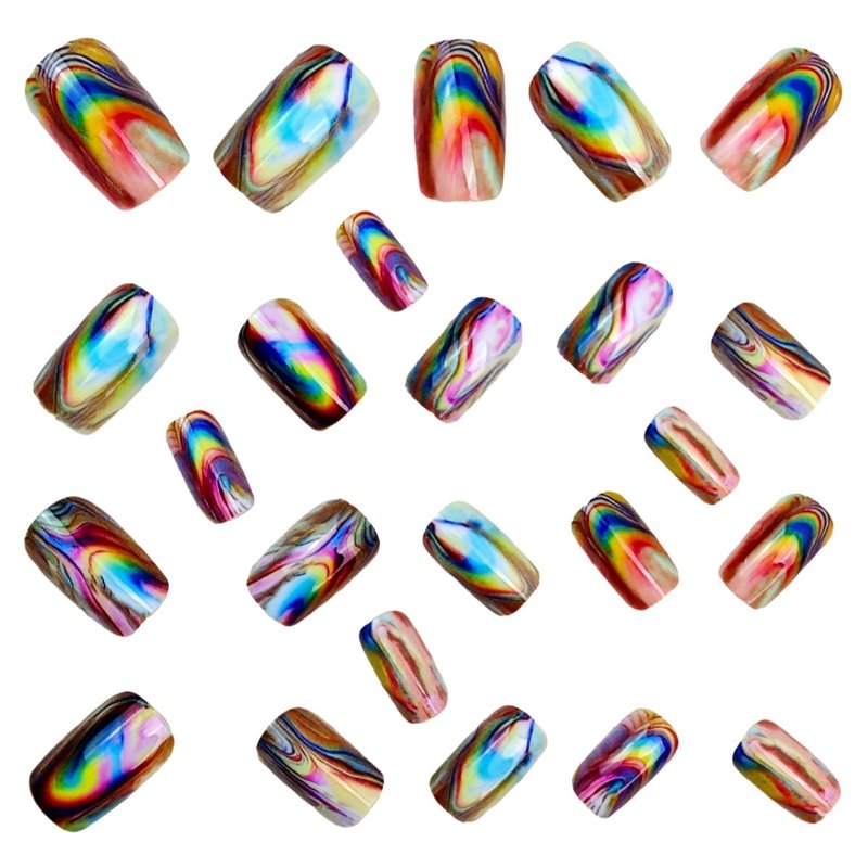 Press On Nails - Medium Square Acrylic Nails with Color Gradient Design | 24 Pcs Glossy Full Cover Reusable