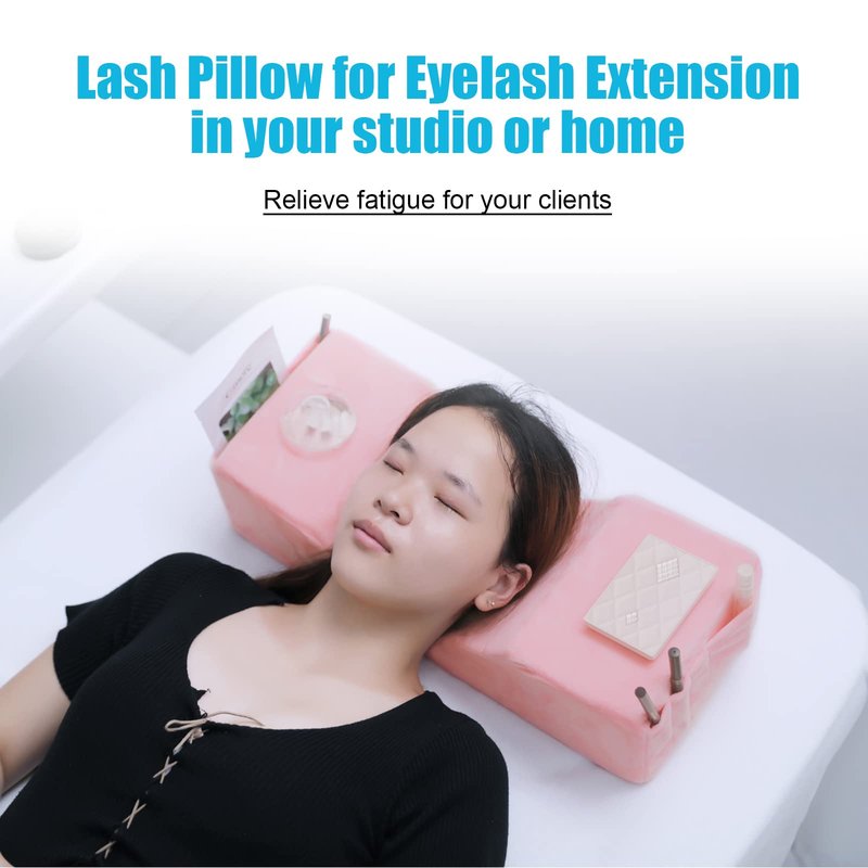 Toymay Comfortable Eyelash Extension Neck Pillow,Memory Foam Neck Contour Pillow for Sleeping Support,Beauty Salon Lash Grafting Pillow,Removable Pink Velvet Cervical Pillow