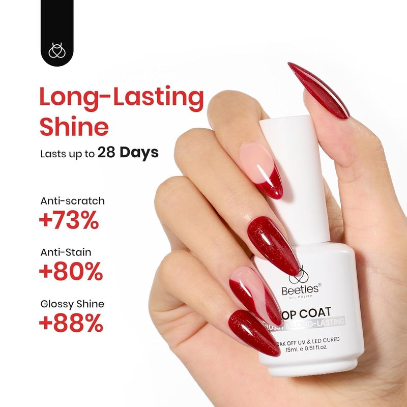Beetles Extra Glossy Gel Top Coat - 15ml Clear Glossy No Wipe Top Coat Gel Nail Polish High Shine Long Lasting Nail Surface Protection Manicure Summer Nail Gifts for Women