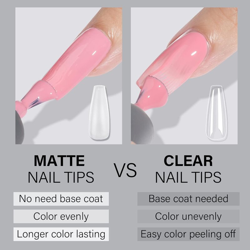 Coffin Nail Tips - Upgraded Matte Soft Full Cover Gel | 240 Pcs Pre-Shaped Acrylic Press-On Nails, 10 Sizes