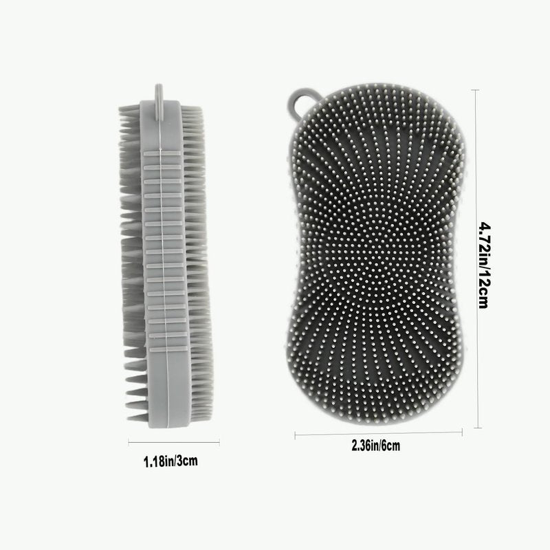 Silicone Body Scrubber, Double Sided Exfoliating Brush with Soft Flexible Bristles, Scalp Massage and Shampoo Tool with Hanger Loop (Lavender)