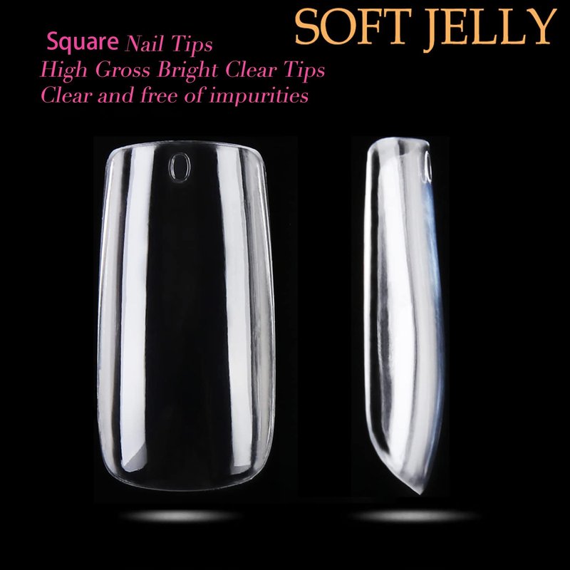 UNA GELLA Medium Square Nail Tips, 504pcs Square Gel Nail Tips 12 Sizes Full Cover Acrylic Clear Fake Nails for Nails Extension Salon Home DIY Art