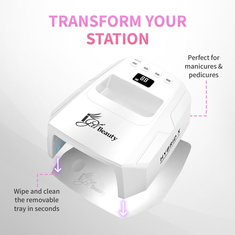 iGel Beauty Hybrid - X Nail Lamp – 48W UV/LED Nail Dryer, Wireless Rechargeable, Smart Timer, Removable Tray, Cordless Gel Nail Lamp for Manicure Pedicure