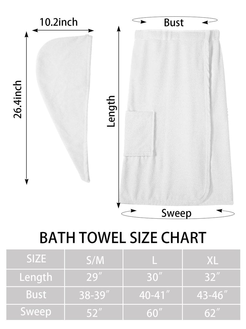 Air Curvey Soft Wrap Towel for Women Lightweight Spa Body Wrap Shower Wrap Robe Adjustable Closure Bathrobe with Pocket White L