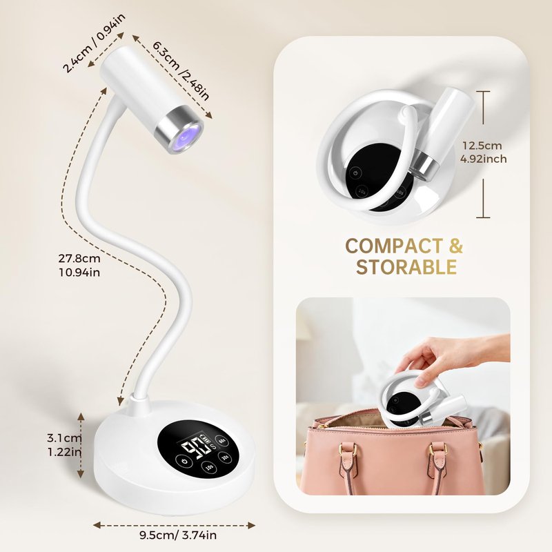 AORAEM UV LED Nail Lamp, Rechargeable Gooseneck UV Lamp for Gel Nails 12W Quick Dry LED Nail Light Bueaty Dryer with 4 Timers & Auto Sensor, Professional Flash Cure Light for Gel Nails Home DIY White