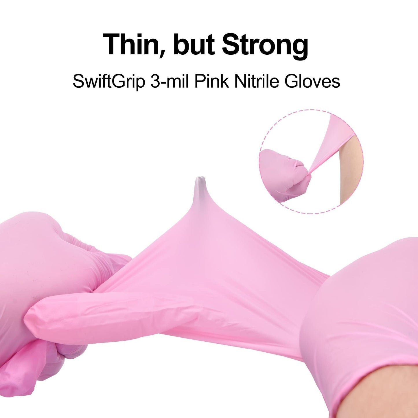 SwiftGrip Pink Nitrile Gloves, 3-mil, Industrial Gloves Disposable Latex Free, for Cleaning & Esthetician, Rubber Powder-Free, 1000-ct Case (Small) Small (Pack of 1000)
