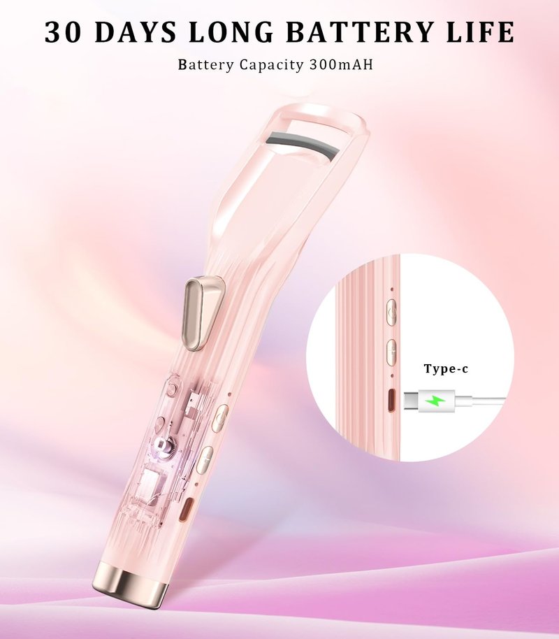 Heated Eyelash Curler Premium PRO - Fast Heat up in 8s - 24 Hours Long Lasting - Rechargeable Electric Eyelash Curler with Type-C, Innovative L Silicone, 2 Heat Modes, HA