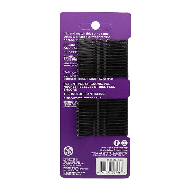 Goody Slideproof Women's Bobby Pin - 48 Count, Crimpled Black - 2 Inch Pain-Free Pins to Style and Secure All Hair Types