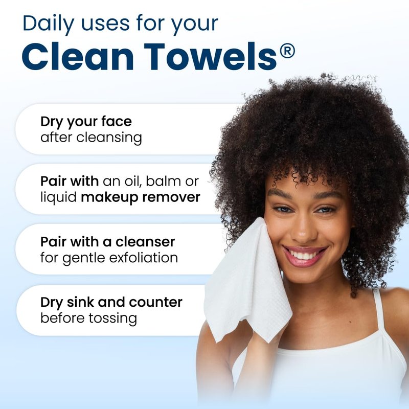 Clean Skin Club Clean Towels® Large, 100% USDA Biobased Face Towel, Disposable Face Towelette, Eczema Association Accepted, Makeup Remover Dry Wipes, Ultra Soft, 1 Pack, 50 Ct