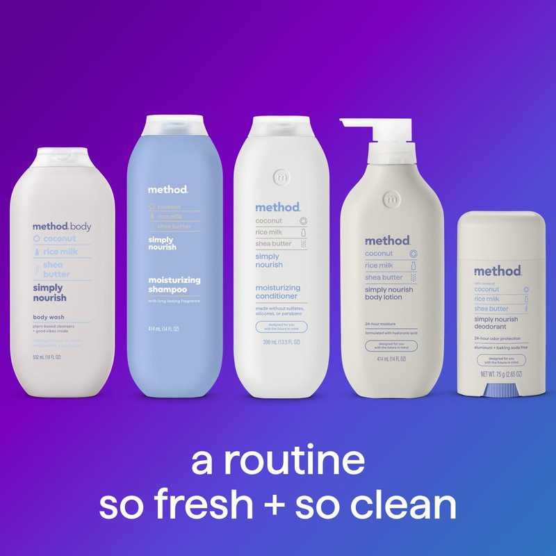 method Body Wash, Simply Nourish - Leaves Skin Feeling Soft & Moisturized, Made Without Parabens, Notes of Coconut, Rice Milk & Shea Butter, 28 Fl Oz