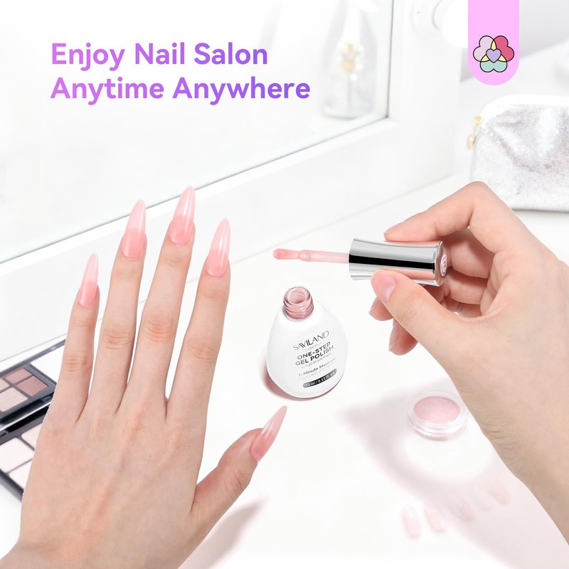 SAVILAND Glazed Nails One-Step Gel Nail Polish: Nail Polish Pen Set Sheer Pink 15ml 0.5oz 1-Minute Manicure 5 in 1 Gel Polish Art Foundation Builder Color & Base Top Quick & Easy DIY Manicures