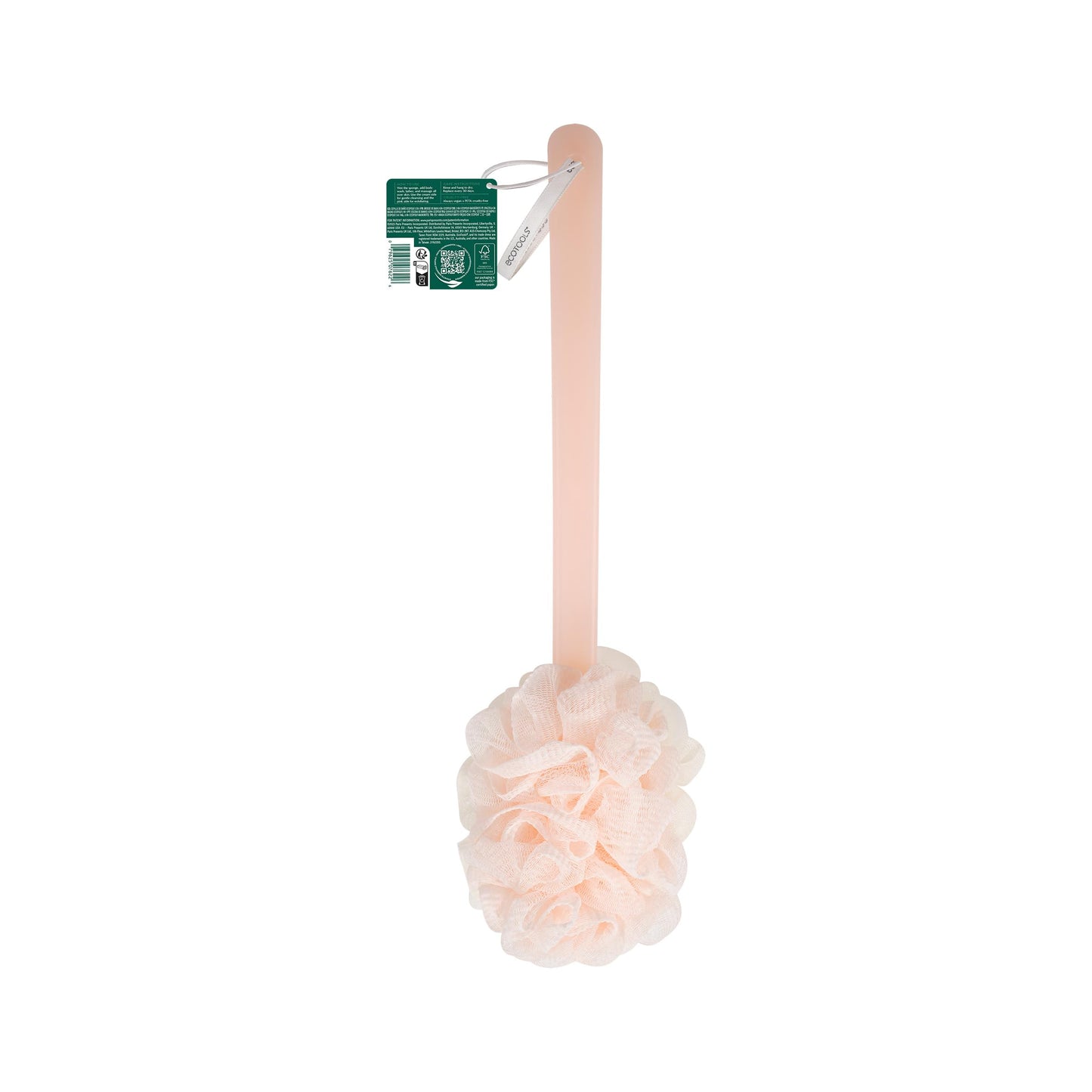 EcoTools 2-in-1 EcoPouf Bath Brush, Loofah Brush for Bath & Shower, with Long Handle & Recycled Netting for Cleansing & Exfoliating, Back Brush for Men & Women, Eco-Friendly & Cruelty-Free, 1 Count
