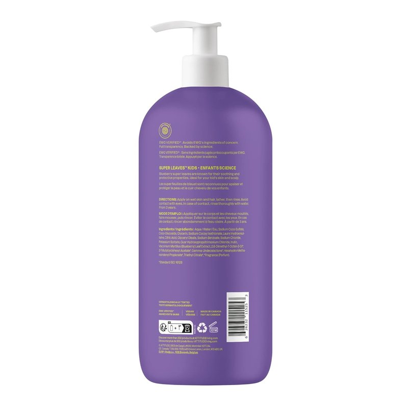 ATTITUDE Kids Shampoo & Body Wash - EWG Verified, Vegan, Plant-Based Cleanser, 32 Fl Oz | Vanilla & Pear