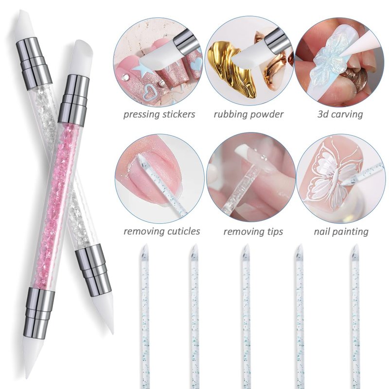 Solid Builder Gel Kit - 6 Non-Sticky Colors for 3D Nail Art | Aurora Blue, Pink, Pearl, White