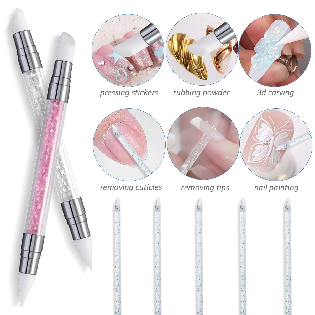 Solid Builder Gel Kit - 6 Non-Sticky Colors for 3D Nail Art | Aurora Blue, Pink, Pearl, White