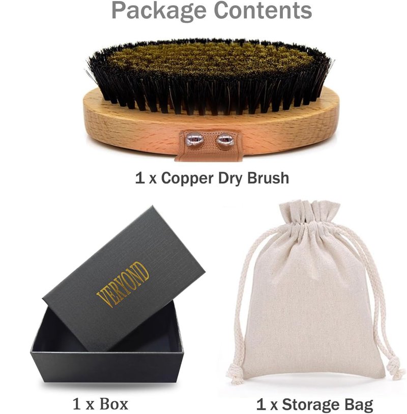 VERYOND Copper Dry Brushing Body Brush with Ion Charged Bristles Dry Brush for Lymphatic Drainage, Exfoliating Body Brushs,Reduce Stress
